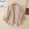 ZANZEA Women Casual Shawl Collar Loose 3/4 Sleeve Thin Cardigan Blouse