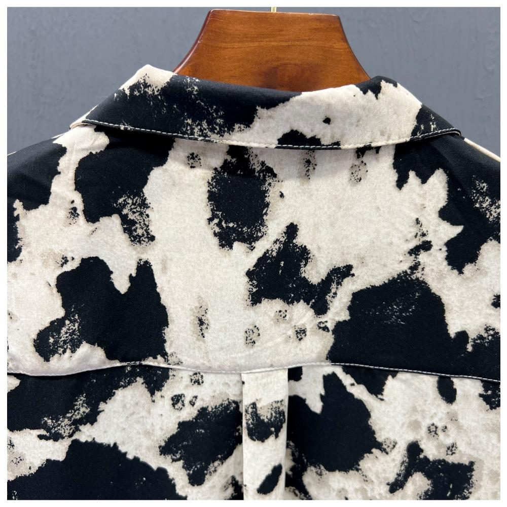 Summer Ice Shreds Fashion Ink Wash Painting Printing Large Size Men Short Sleeved Loose Handsome Youth Comfortable POLO Shirt