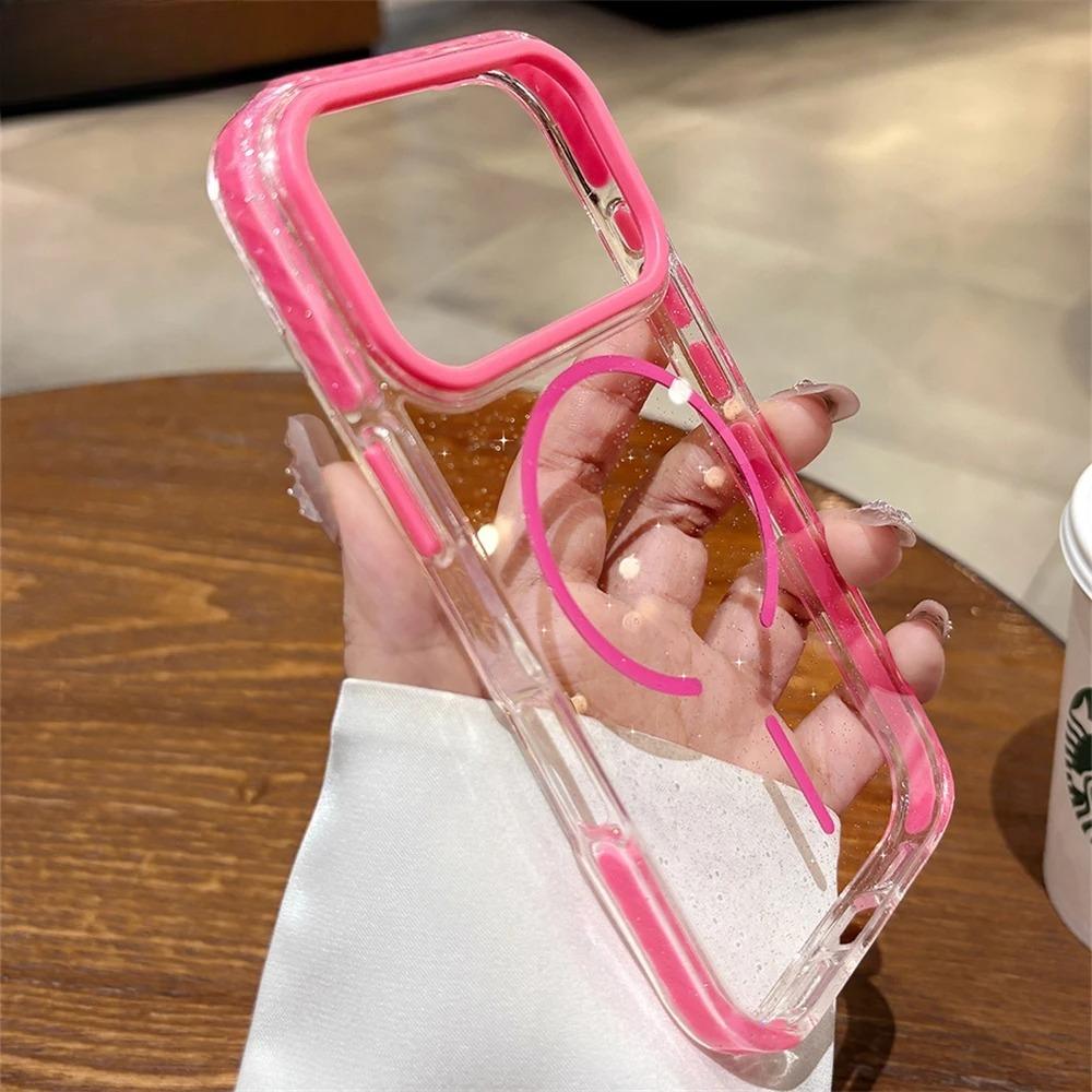 Luxury Glitter Clear For Magsafe Wireless Charge Case for iPhone 17 16 15 14 Plus 13 12 Pro Max Plus Air Shockproof TPU Cover