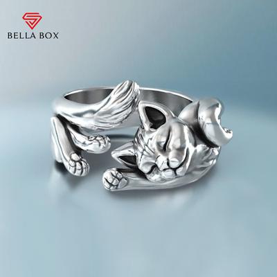 Silver Color Cat Ring Metallic Style Simple Stylish Finger Ring For Women Girl Gift Animal Trendy Jewelry Size 5-10