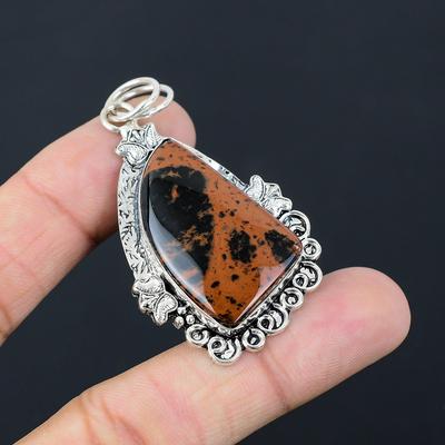 Natural Mahogany Obsidian Gemstone Pendant 925 Sterling Silver Jewelry For Women