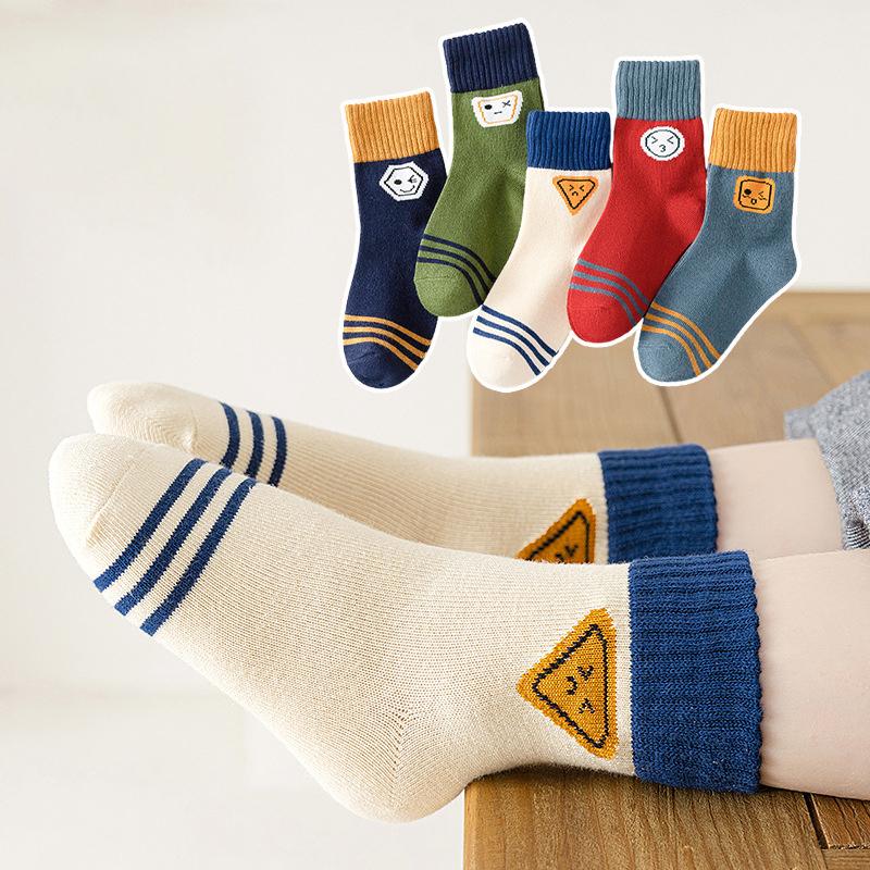 5 Pairs Autumn Winter New Style Children's Socks Mid-high Long Dinosaur Cartoon Design Boys Girls Baby Cartoon Socks Wholesale