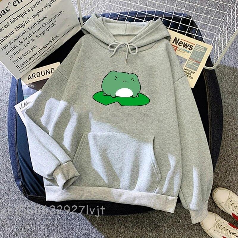 Зимняя толстовка с лягушкой для скейтборда, объемная толстовка унисекс и женские толстовки Harajuku, теплый пуловер на шнурке, эстетичная толстовка с капюшоном в стиле аниме, толстовка унисекс L
