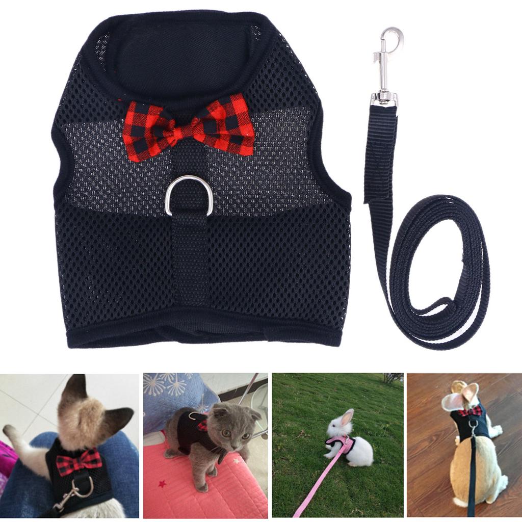 High Quality Air Mesh Pet Harness with Leash for Small Pets Dogs Cats Rabbits Hamsters Size M Red Comfortable Breathable Bow