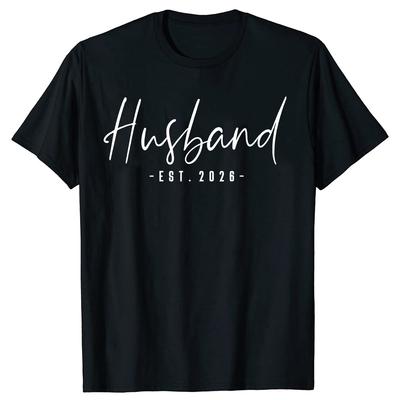 Ehemann Est 2026 Frisch Verheiratet Hochzeits Paar 100% Baumwolle T-Shirts Herren Mode Lässiges T-Shirt Locker Übergröße Streetwear T-Shirt