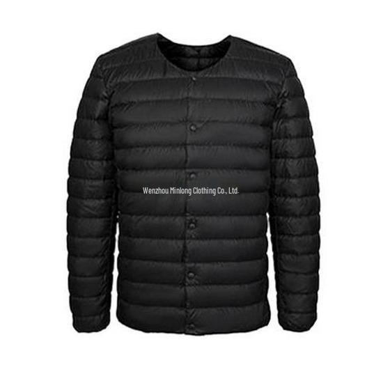 Men's Lightweight Collarless Down Vest: Large Size Round Neck Warm Jacket