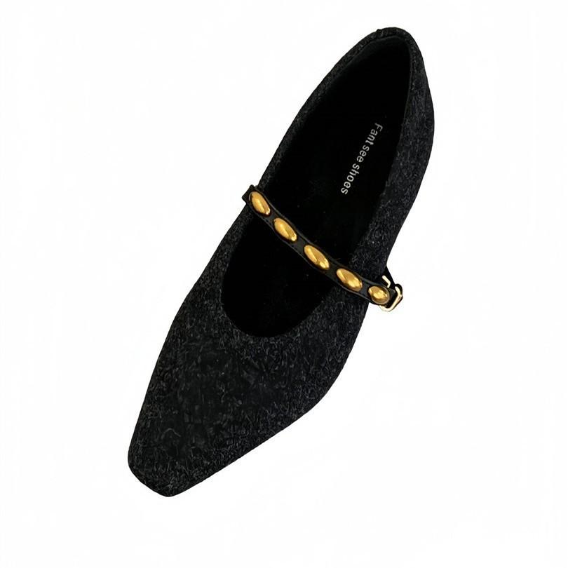 French new suede low heel Mary Jane light mouth small gold bar with skirt retro spring and autumn casual commuting versatile women's single