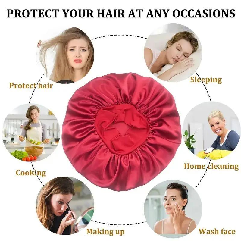 Luxurious Satin Sleep Cap Soft Wide Brim Nightcap Unisex Night Sleeping Bonnet with Wide Elastic Band Bath Hat For All Hair Type