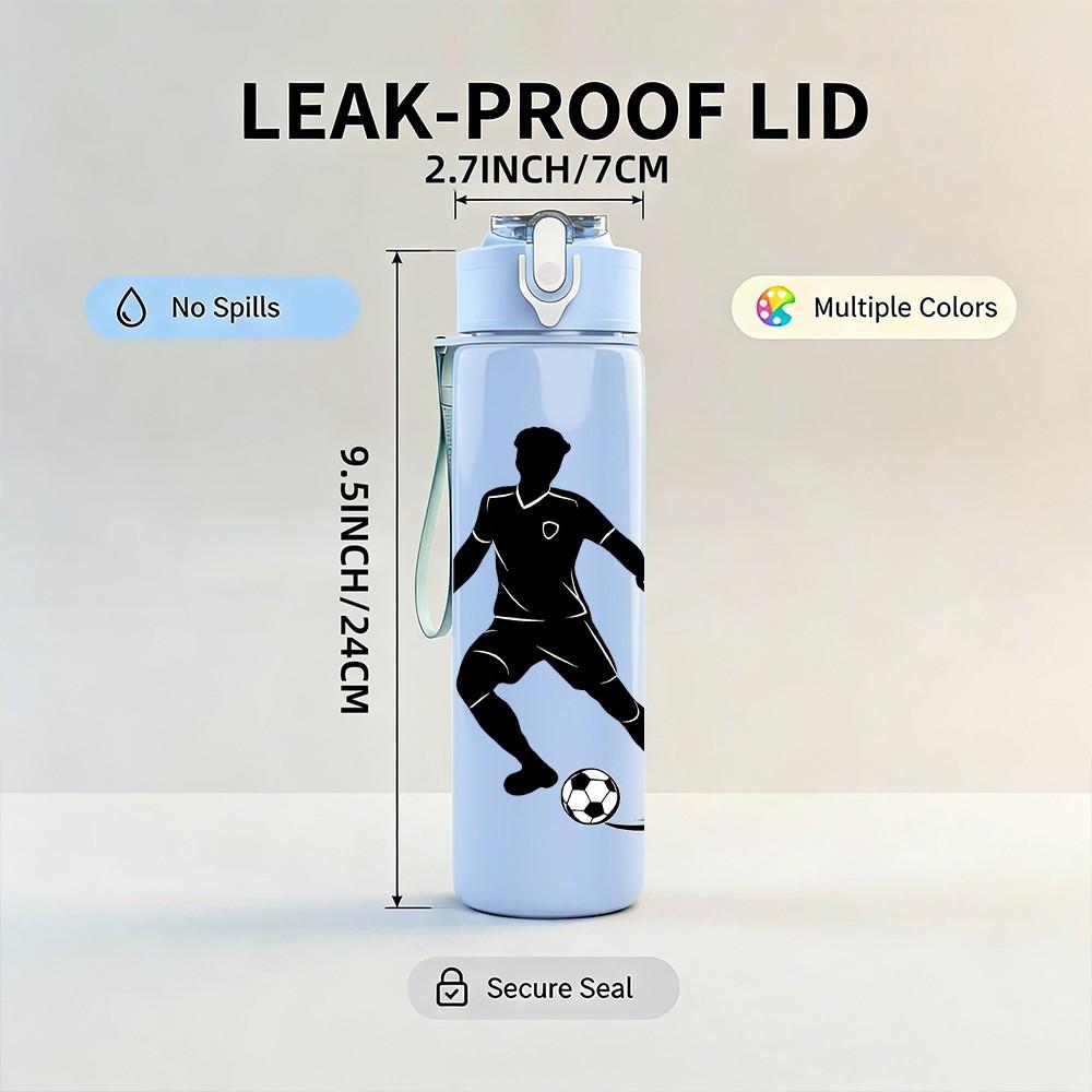 1PC Soccer Football Player 750ml Color Plastic Sports Water Bottle Leakproof Flip Straw Lid Suitable for Sports Office Home Use