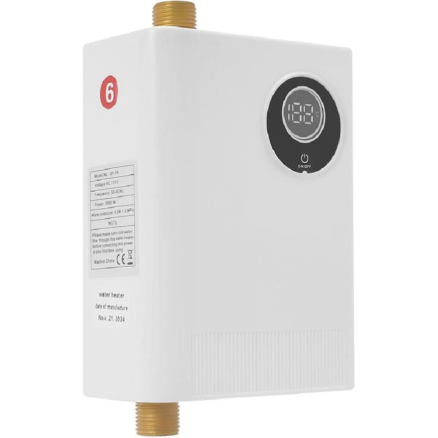 Electric Water Heater, 3000W 110V Tankless Water Heater with LED Display and Memory Function, On Demand Hot Water Heater Small Water Heaters with