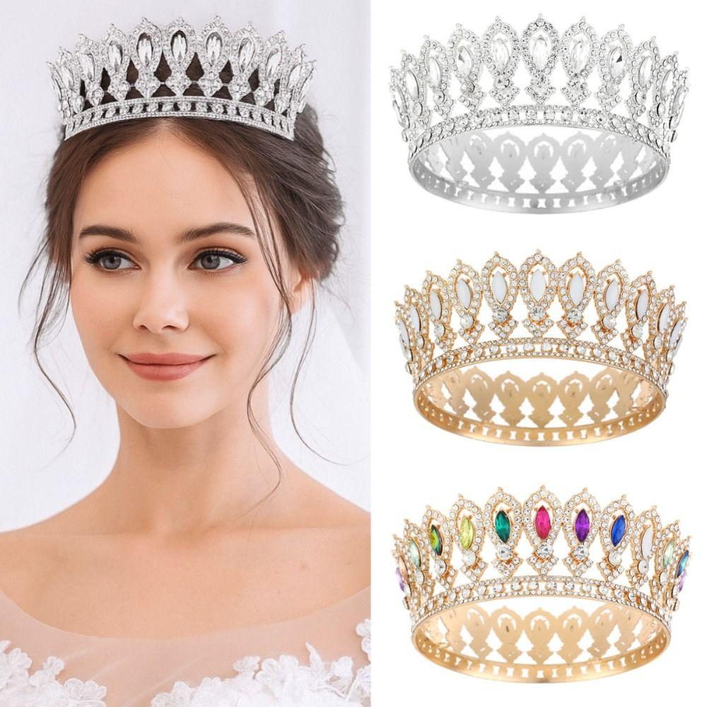Round Baroque Pageant Crowns European Bridal Wedding Crowns Crystal Full Crown  Birthday Party