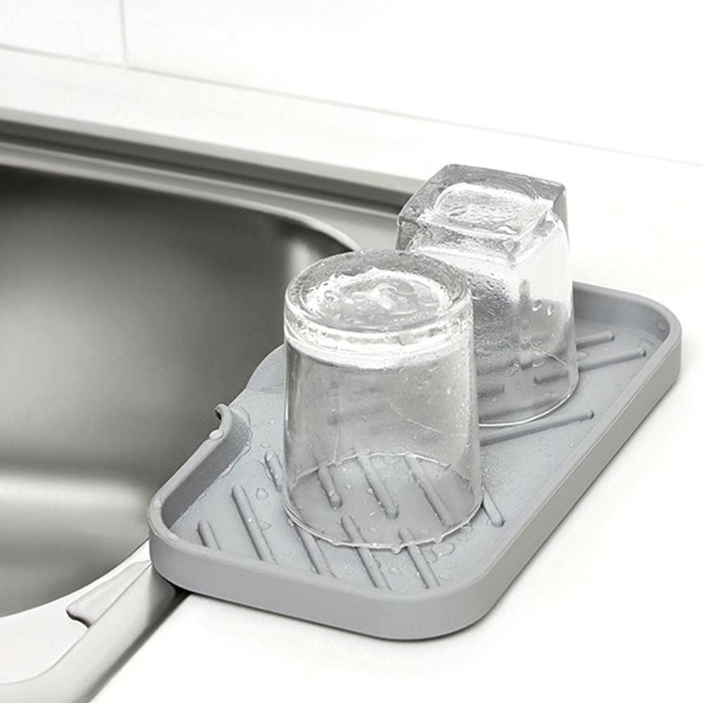 

Storage Tray Silicone Sink Organizer with Drain Spout Sponge Holder Soap Box Soap Dish Drain Rack сірий