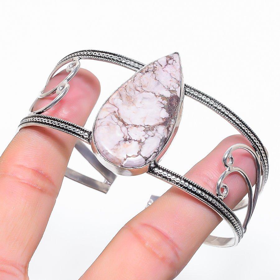 Natural Wild Horse Gemstone 925 Sterling Silver Cuff Bangle Adjustable Z3b60