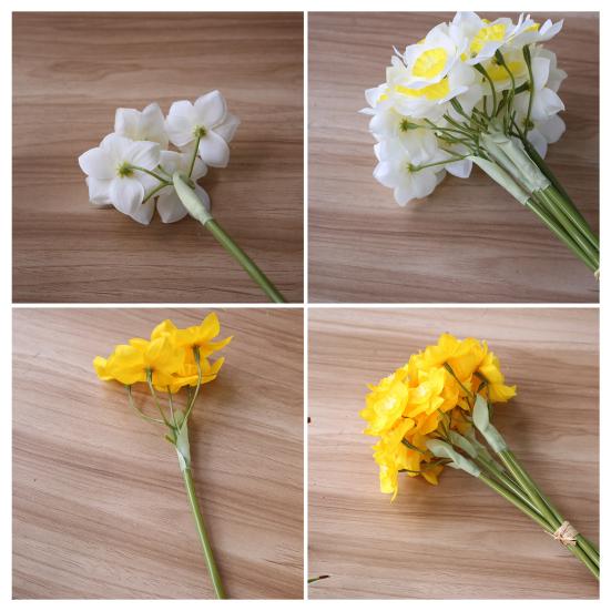 6Pcs Artificial Daffodil Bouquets Simulated Narcissus Bouquet Decorative Yellow And White Floral Arrangement for Living Room Dining Room Entryway