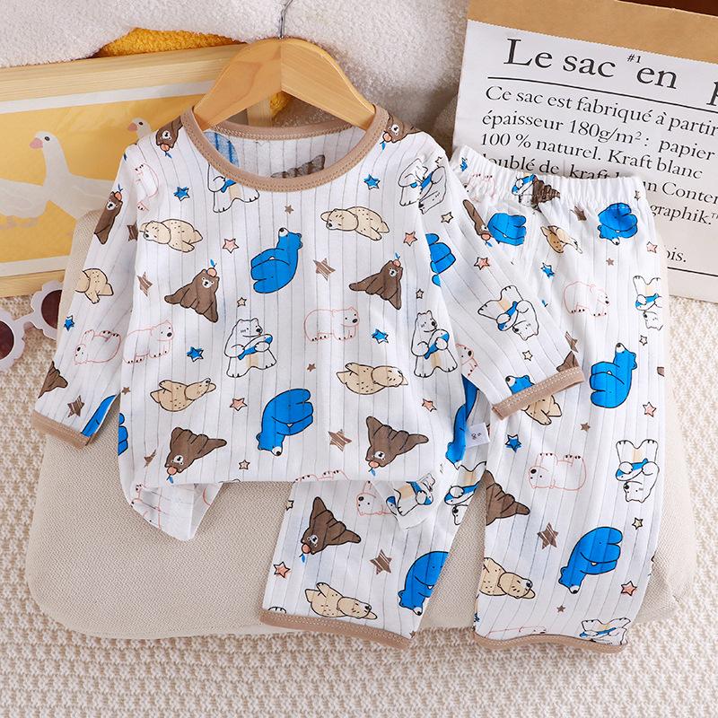 Dětská souprava domácího oblečení z čisté bavlny Letní chlapecká a dívčí pyžama s tenkým sedmičtvrtečním rukávem, dvě sady