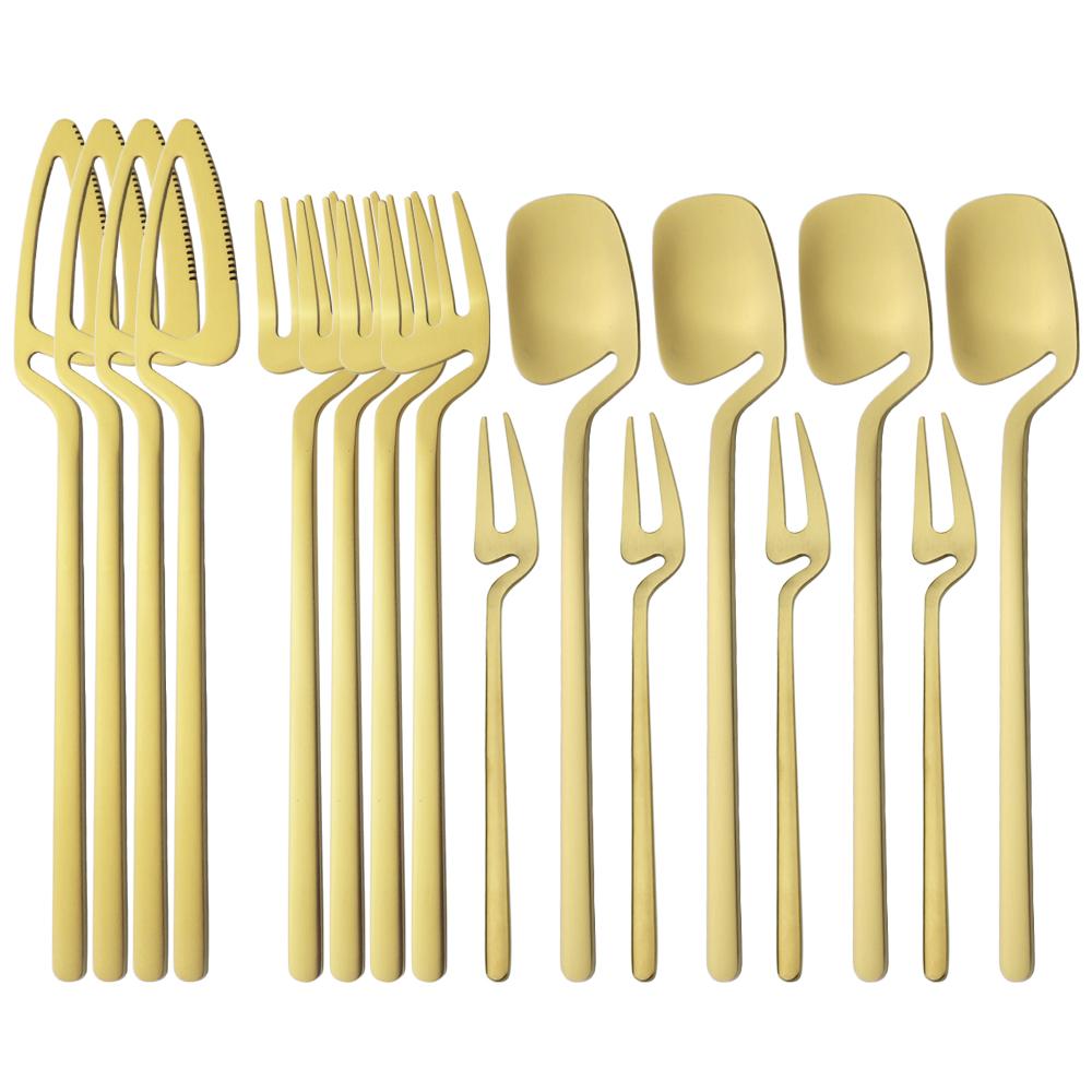 16Pcs Matte Dinnerware Set 304 Stainless Steel Cutlery Set Western Knives Fruit Fork Spoon Dinner Set Kitchen Flatware Tableware