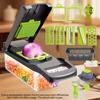 16-in-1 Multi-functional Vegetable Chopper, Food Slicer and Dicer, with Container and Drain Basket and Hand Protector.