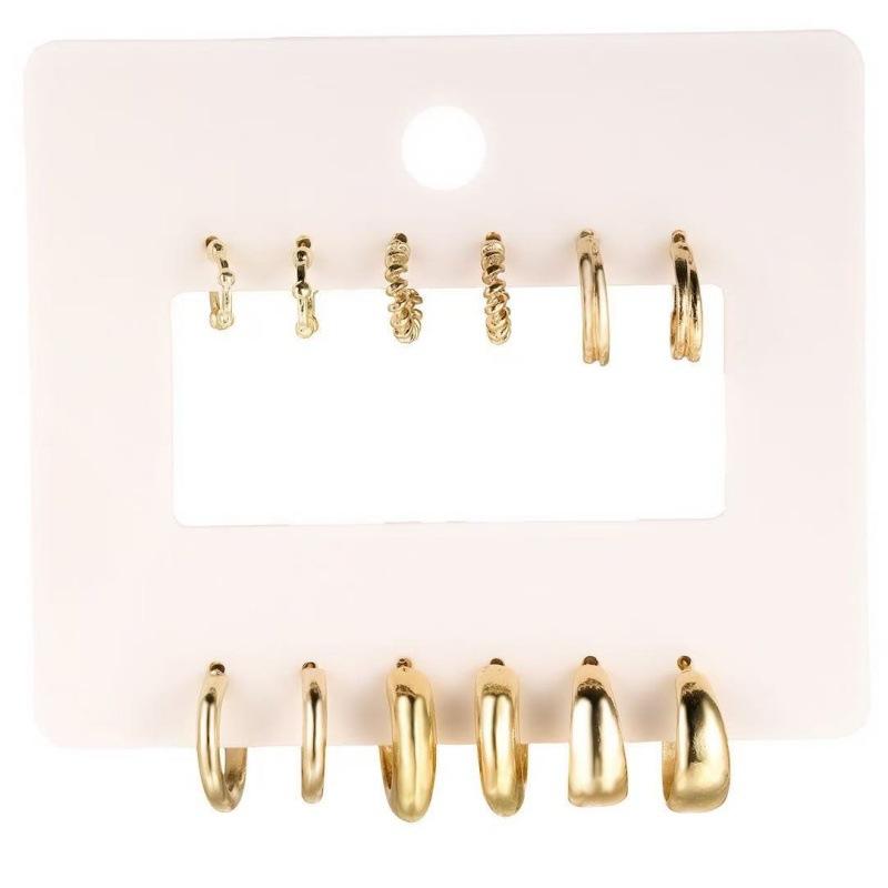 Women Gold Tone Multi Style Minimalist C Shape Hoop Earrings Set 1pcs золотой