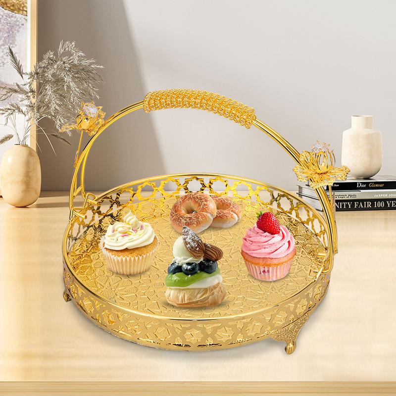 Golden European Vintage Fruit Plate, High-End Round, Hotel Fruit Basket, Cake Plate Ornaments, Living Room Multi-Purpose Fashion