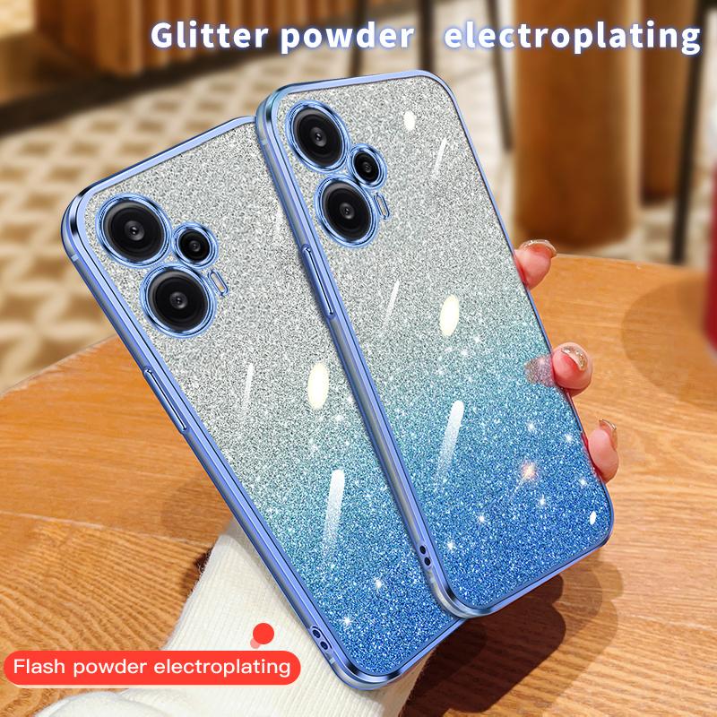 KEYSION Luxury Plating Glitter Phone Case for Xiaomi POCO F5 Transparent Soft TPU Shockproof Back Cover for POCO F5 Pro