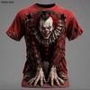 Halloween Mænds Optisk Illusion Creepy Klovn 3D T-shirt Kortærmet T-shirt Rund Hals T-shirt Horror Klub Fest Streetwear