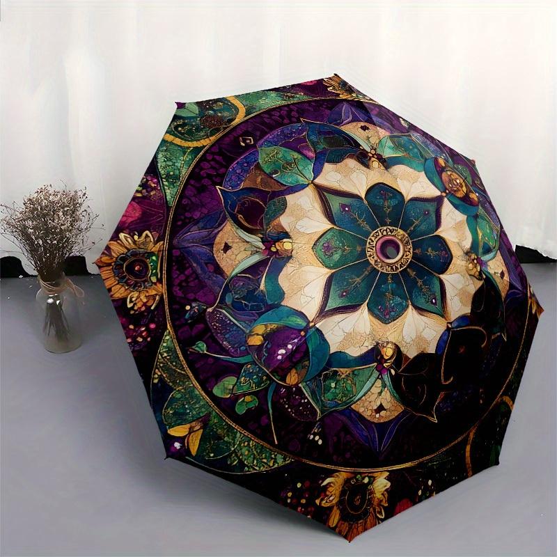 1pc Mandala Artwork with Floral Elements Umbrella with Plastic Handle,Suitable for All Seasons Home Travel Outdoor UmbrellaB1688