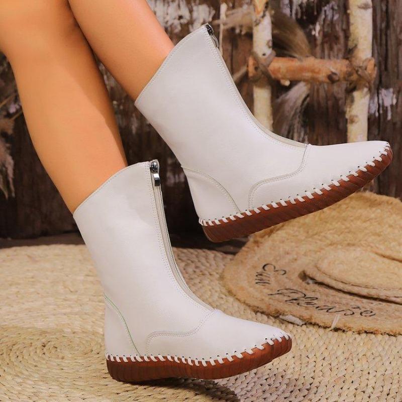 קטיפה חורף חמה ואופנה תפורה ביד סוליית מגפיים ארוכים תחתית גדולה רך בצבע אחיד מגפיים ארוכים לנשים