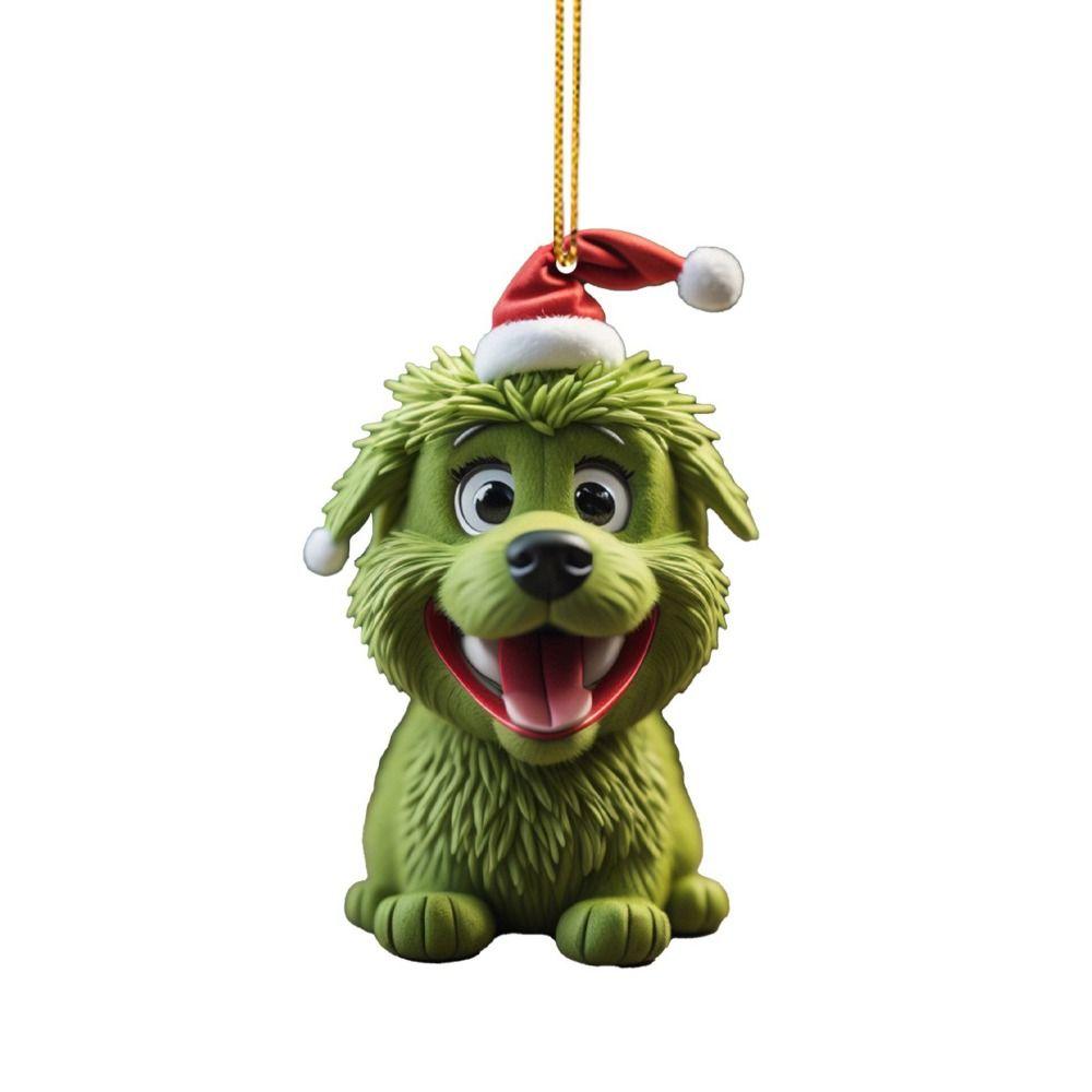

2D Christmas Green Hair Dog Decorative Hanging Xmas Tree Puppy Ornaments Green Hair Dog Acrylic Hanging Puppy Ornament Pendant