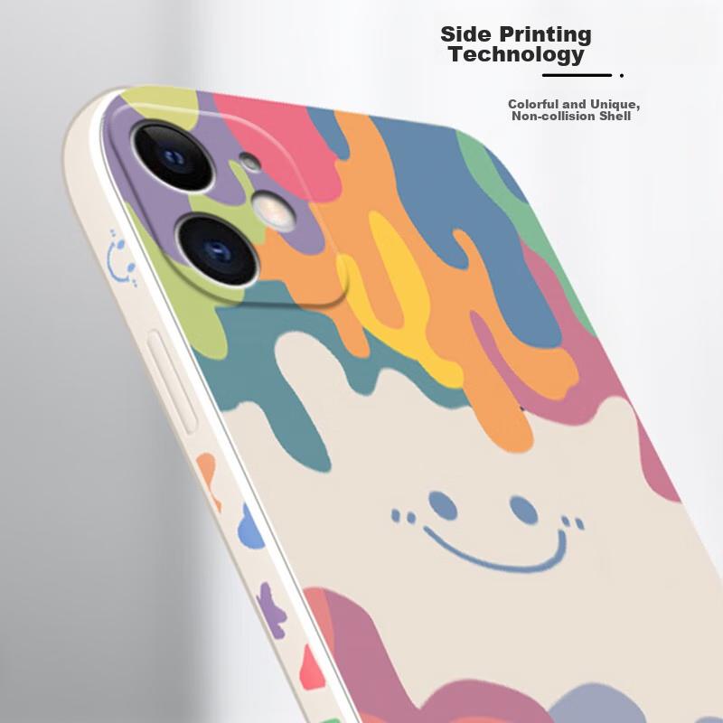 Liquid Silicone Case for IPhone 11, Protective Cover with Painted Creative Design, Shockproof Soft Smiley Face], 6.1 Inch, White