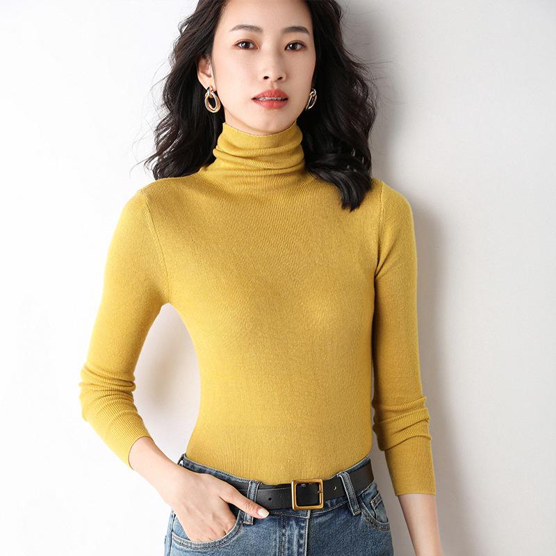 New 2023 Women's Slim Fit Turtleneck Sweater - Imitation Wool, Solid Color, Knit Stretch, Perfect for Autumn and Winter.