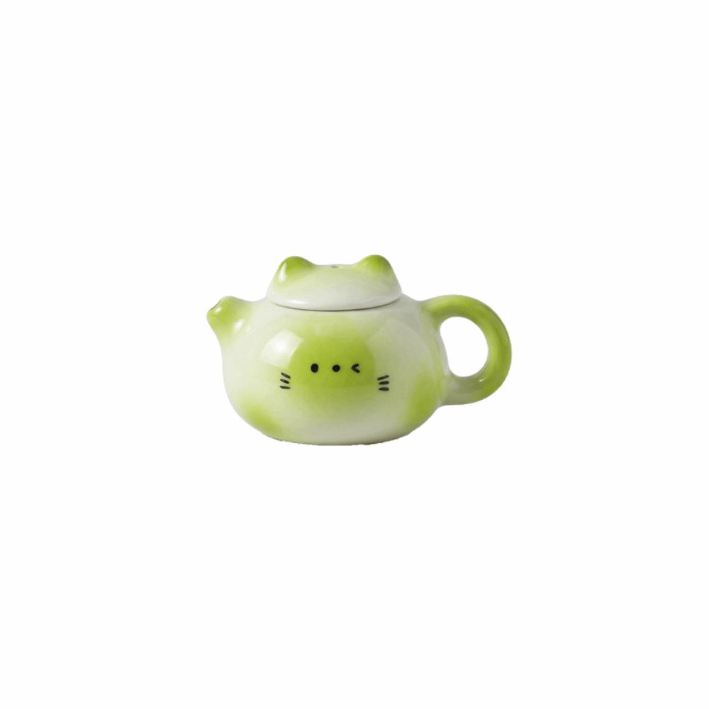 Traditional Mini Ceramic Teapot Ornaments Exquisite Ceramic Cat Ear Pot  Tea Ceremony White Green