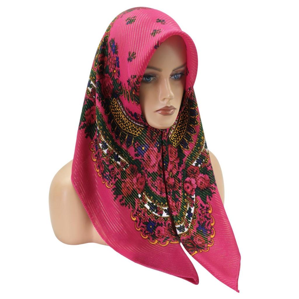 Ethnic Style Gold Thread Printed Square Summer Scarf