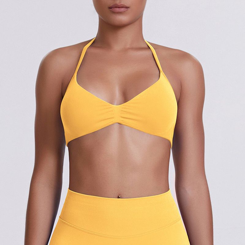 European and American Style Thin Strap Beauty Back Halter Sports Bra for Women, Pilates Yoga Tank Top, Seamless Fitness Underwear Camisole