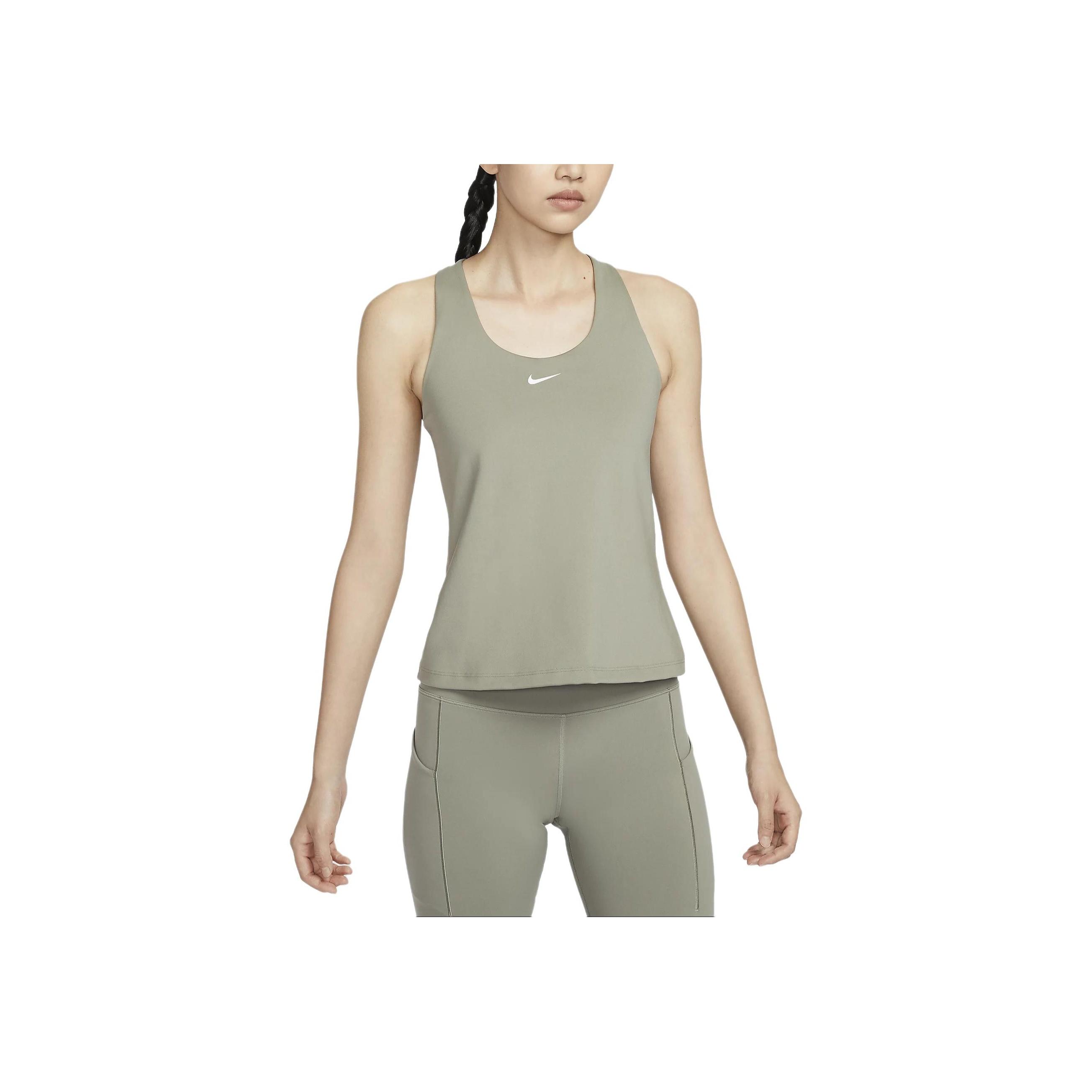 

Женский спортивный топ-майка Nike Swoosh Dri-Fit со средней поддержкой, приятный к коже, цвет светло-армейский-зеленый DV9898-320