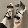 Footwear Zip Sandals for Woman Rhinestones Women's Shoes with Low Heels Summer 2024 Roman Style Diamond Green F H Daily Vintage
