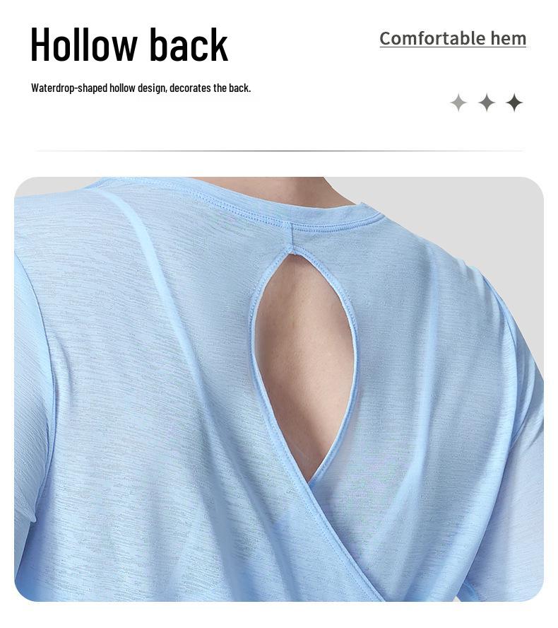 Women's Bamboo Yarn Quick-Dry Long Sleeve Yoga Top with Back Cross Design