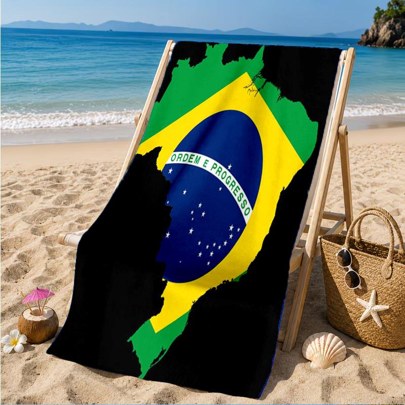 Brasilien Kunstwerk Gedrucktes Mikrofaser Strandtuch, Weich und Saugfähig, Schnelltrocknend, Ideal für Sommerreisen, Strand-Essentials, Schwimmbad