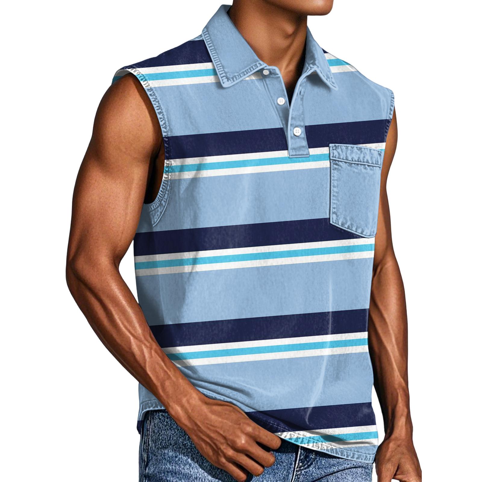 

Men s Casual Pocket Button Collar Sleeveless Vest XL небо синє кольору