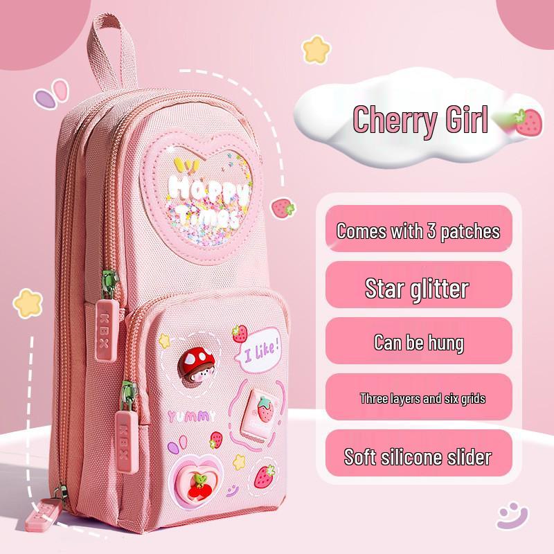 Three-layer Cute Cartoon Pencil Bag for Girls: Spacious, Stylish, and Ideal for Primary School Students