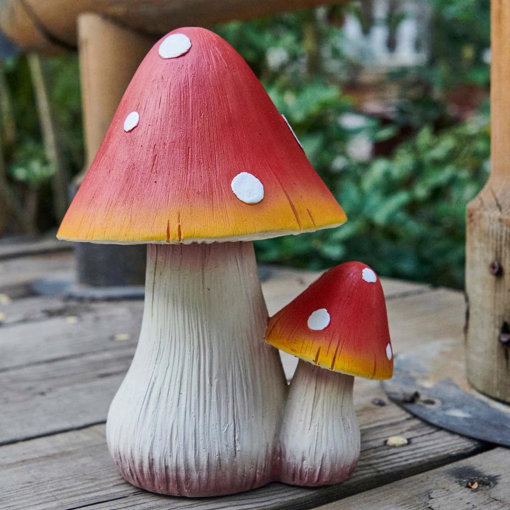 Mushroom Ornament, Fairy Gardening Figurine - Outdoor Decor Mushroom Garden Ornament Figurine, Gnome Favorite Outdoor Decoration, Mushroom Statue (Red