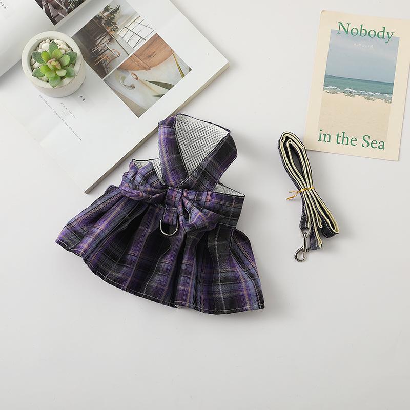 Pet JK Plaid Skirt Harness and Leash Set for Cats and Puppies