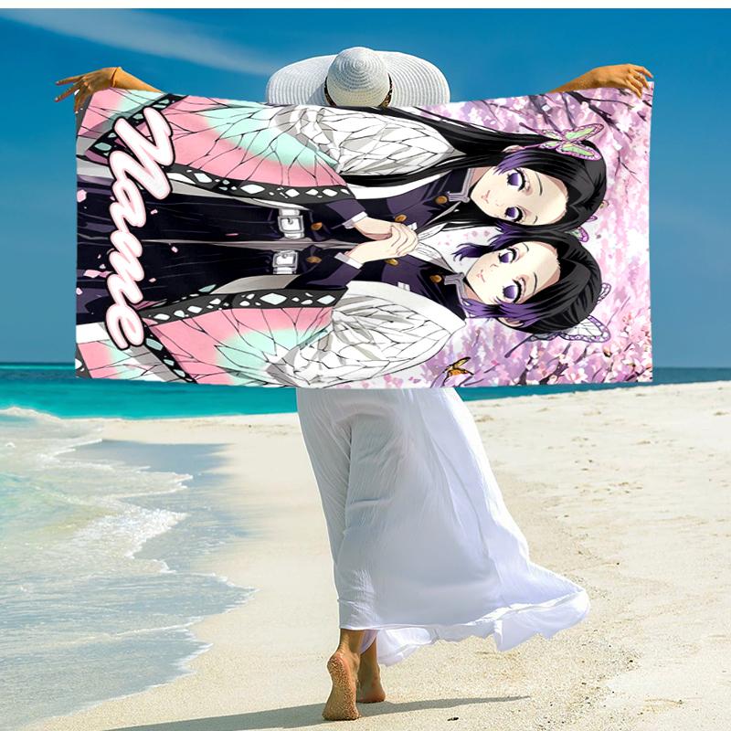 Personalized customized proof beach towel with Demon Slayer character theme pattern - soft, absorbent, quick-drying, perfect swimming, camping&bathin