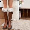 1 Pair Stretch Lace Boot Cuffs Leg Warmers Socks Toppers Cuff for Womens, Knit Solid Color Crochet Cuffs Socks