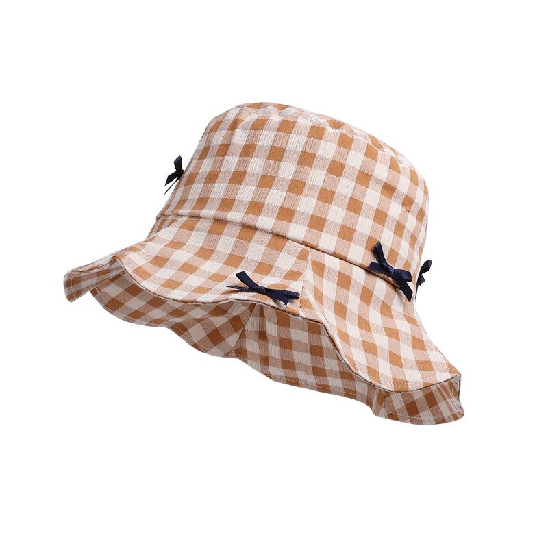 Summer plaid sun hat children fashion versatile small fresh bucket hat high sense large brim sun protection empty top hat