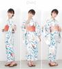 Kimono Hiroba Lovely Yukata Set with Variegated Sizes and Retro and Modern Navy Light and Yu Children's Girls' 4-Piece Weave, 130, 140, 150cm, Style,