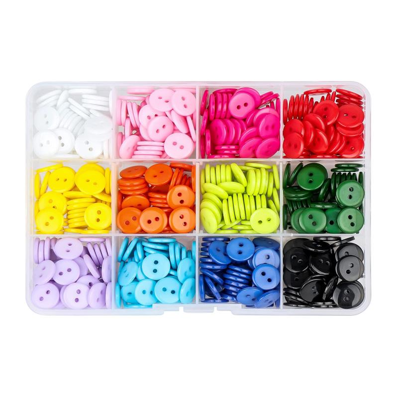 12 Color Resin Button Sewing Craft Buttons with Storage Box for Sewing Knitting Arts Crafts DIY Handmade 15mm 2 Holes Buttons