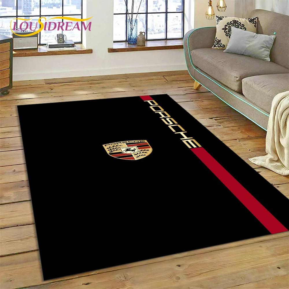 Car Logo P-Porsche 3D Printing Rug Carpet for Living Room Bedroom Home Decor,Floor Mat Non-slip for Sofa Doormat Gift Kids Play