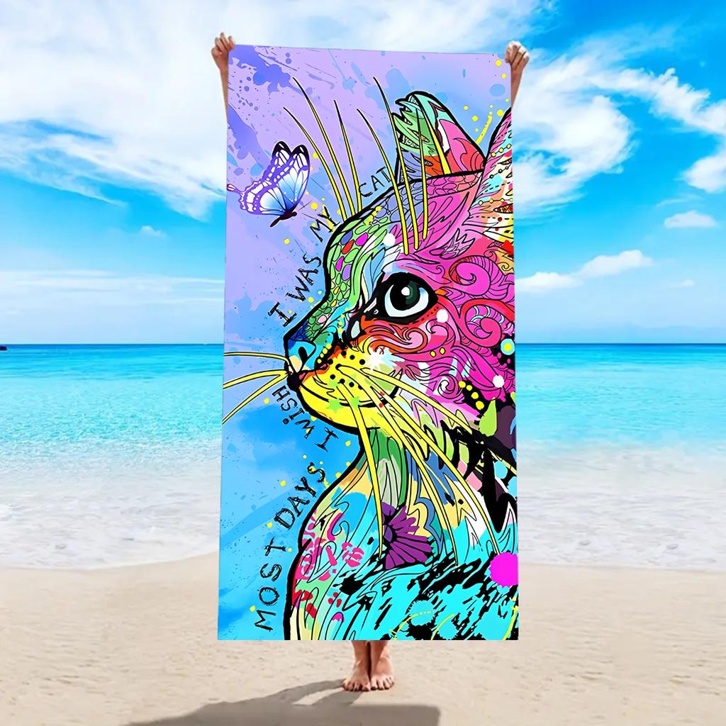 1pc Cartoon animal printed beach towel, ultra-fine fiber quick drying absorbent soft swimming towel, swimming sports towel