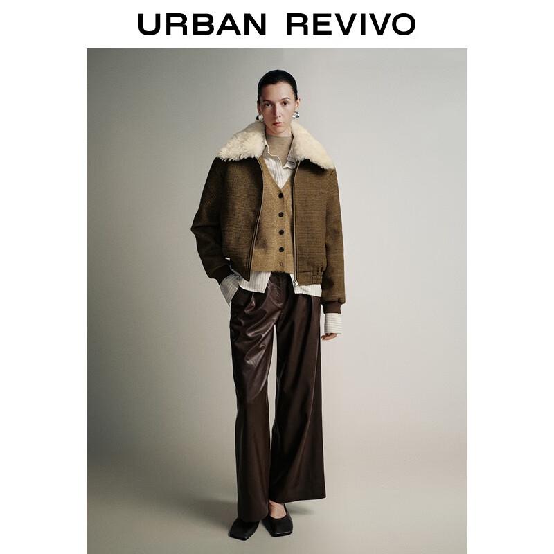 UR 2025 Women's Spliced Faux Fur Collar Zipper Jacket