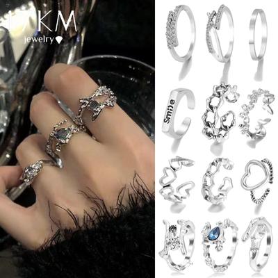 Kpop Silberfarbene Ringe Set Y2K Kristall Herz Ringe für Frauen Hohl Trendy Fashion Jewerly Ringe Zubehör